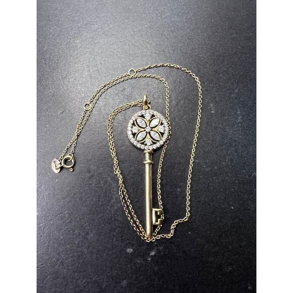 Gold over sterling silver key pendant necklace with Cz stones - Picture 1 of 11
